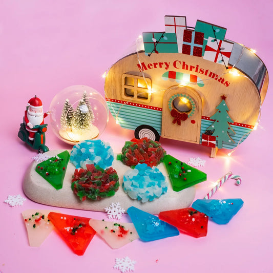 A Christmas crystal candy bundle on Christmas decor.