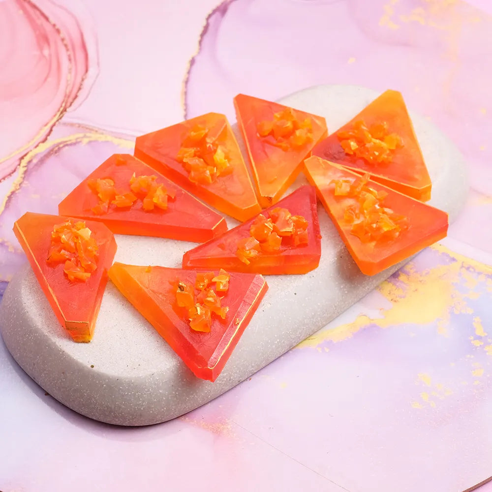 Orange Mango Japanese crystal candy (kohakutou) in bright citrus hues.