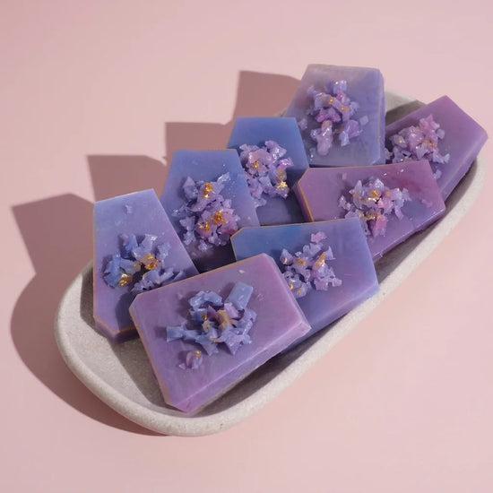 bubble gum crystal candy on the tray