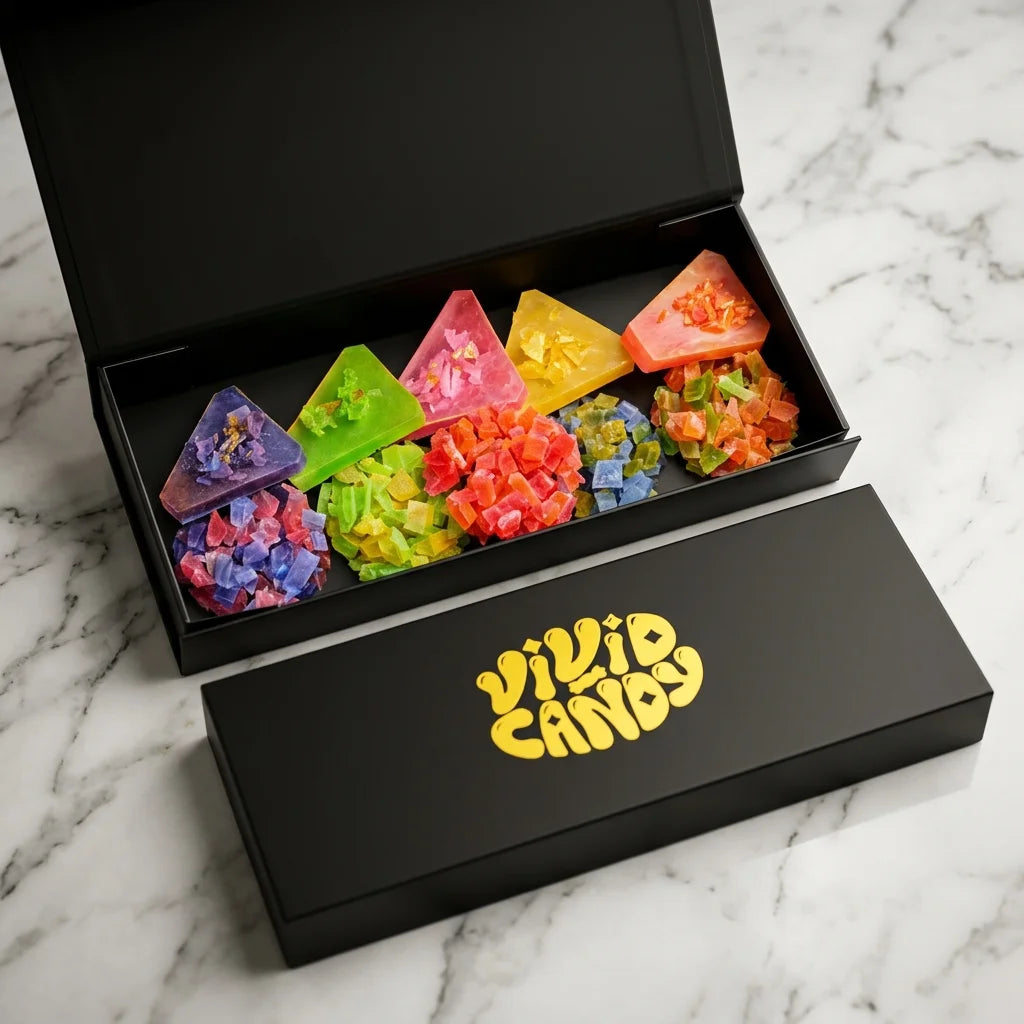 Crunch & Colour crystal candy selection with clusters inside the gift box