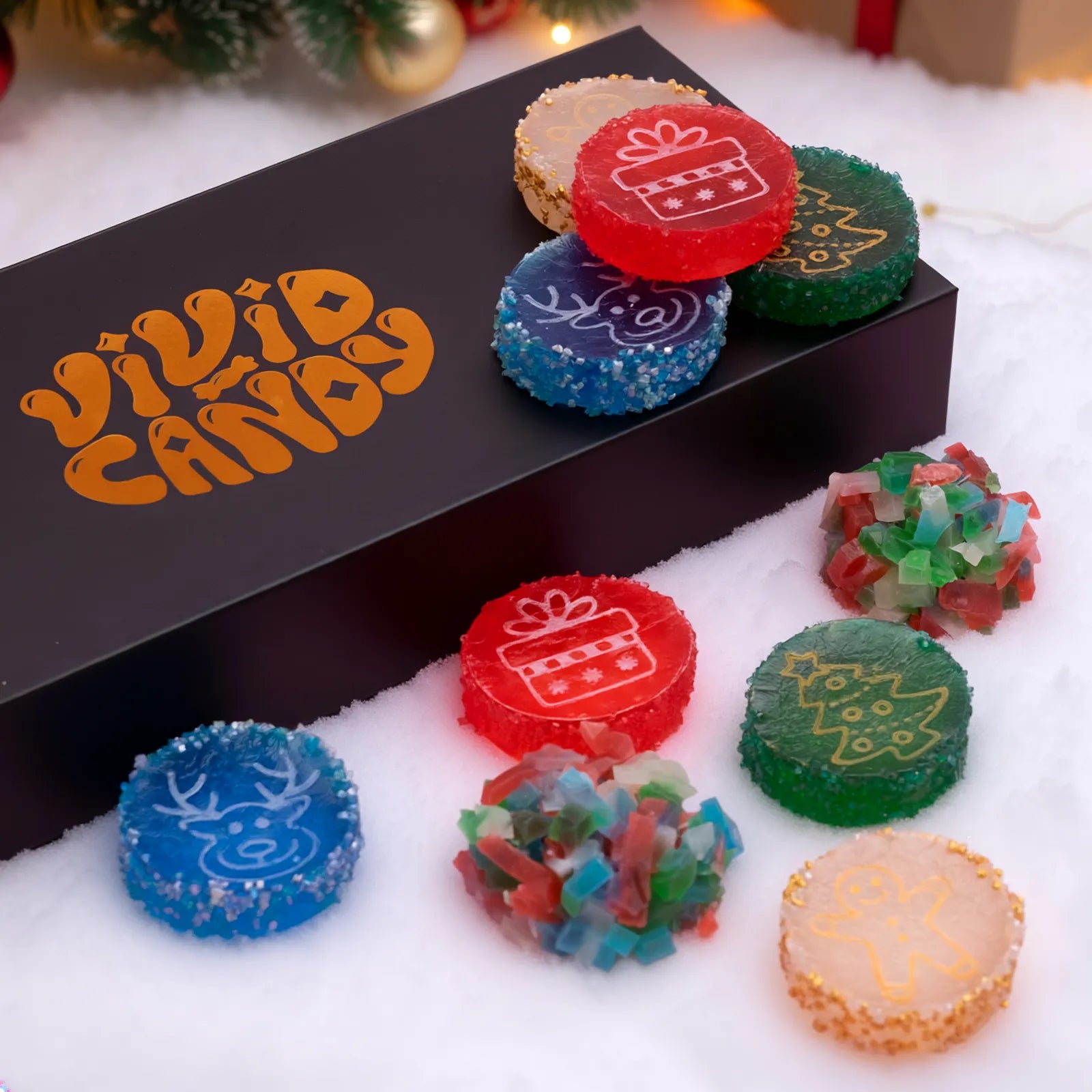 Christmas Crystal Candy on snow with Christmas vibe