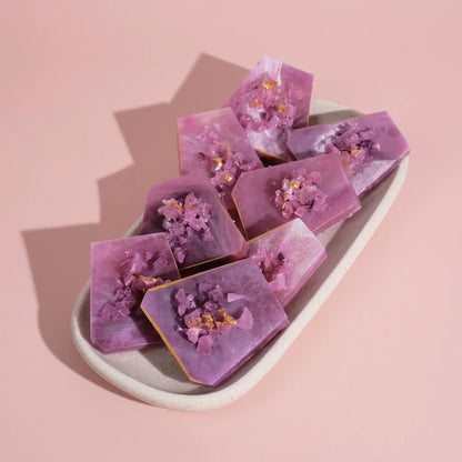 grape soda crystal candy on the tray